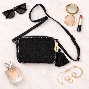 Maliparmi Black Beaded Shoulder Bag w/ Tassel Detail